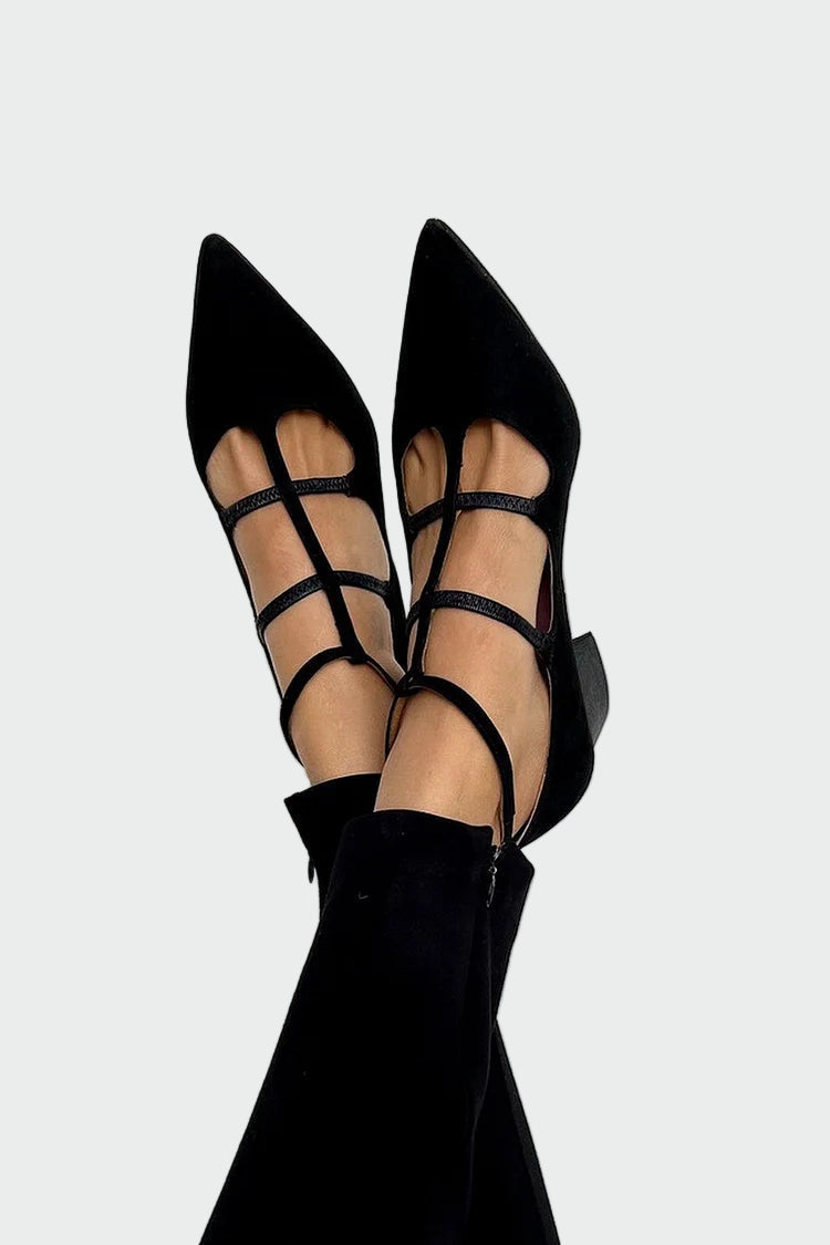 Pointed toe shoes with straps