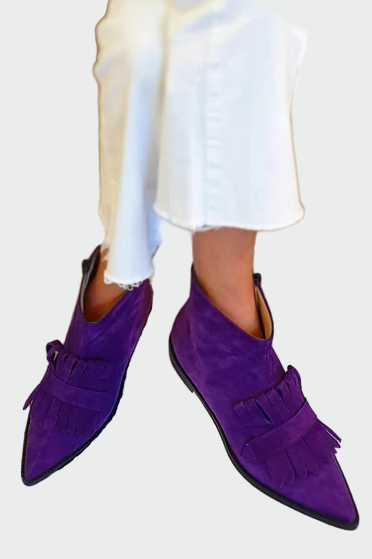 Boot with Pointed Toe and Decorative Fringes