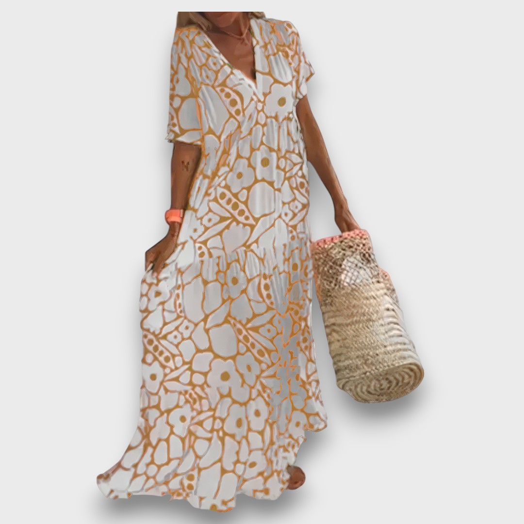 Lang Dress with Flower Design and Buttons