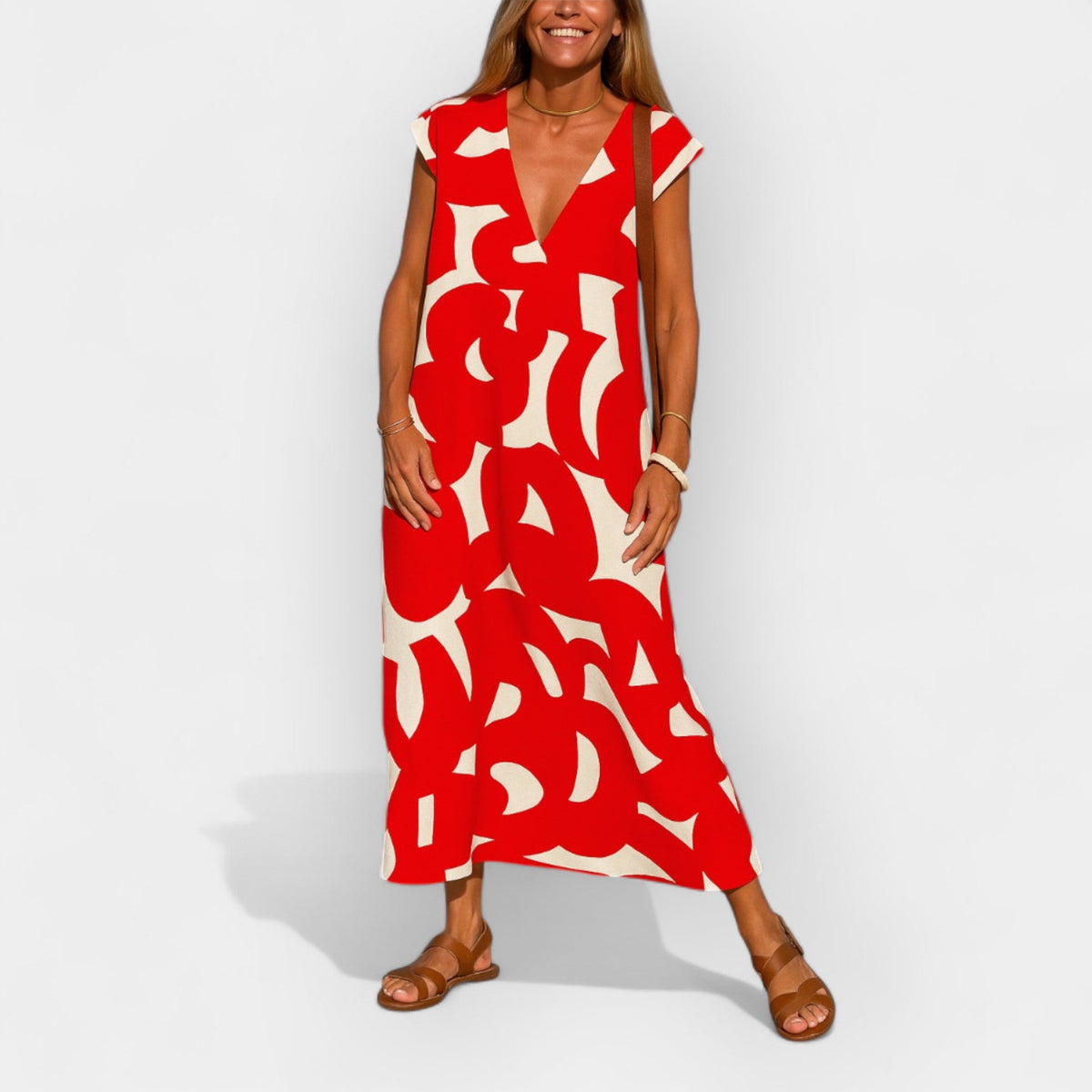 Airy Dress with V-Neck and Modern Design