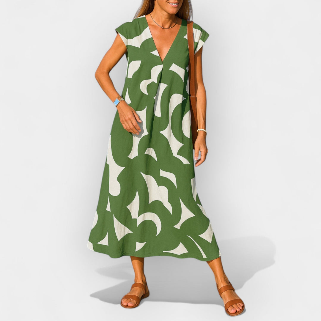 Airy Dress with V-Neck and Modern Design