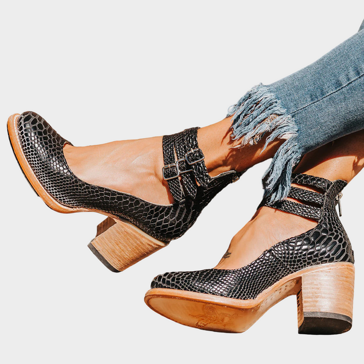 Shoes with Multiple Straps and Thick Heel