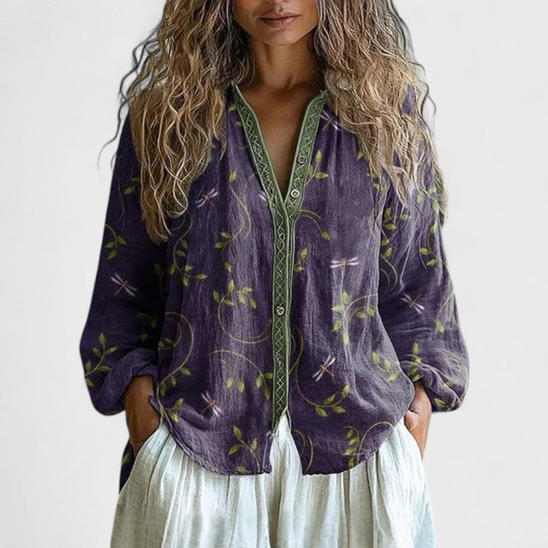 Ambra - Vintage Leaf Print Blouse