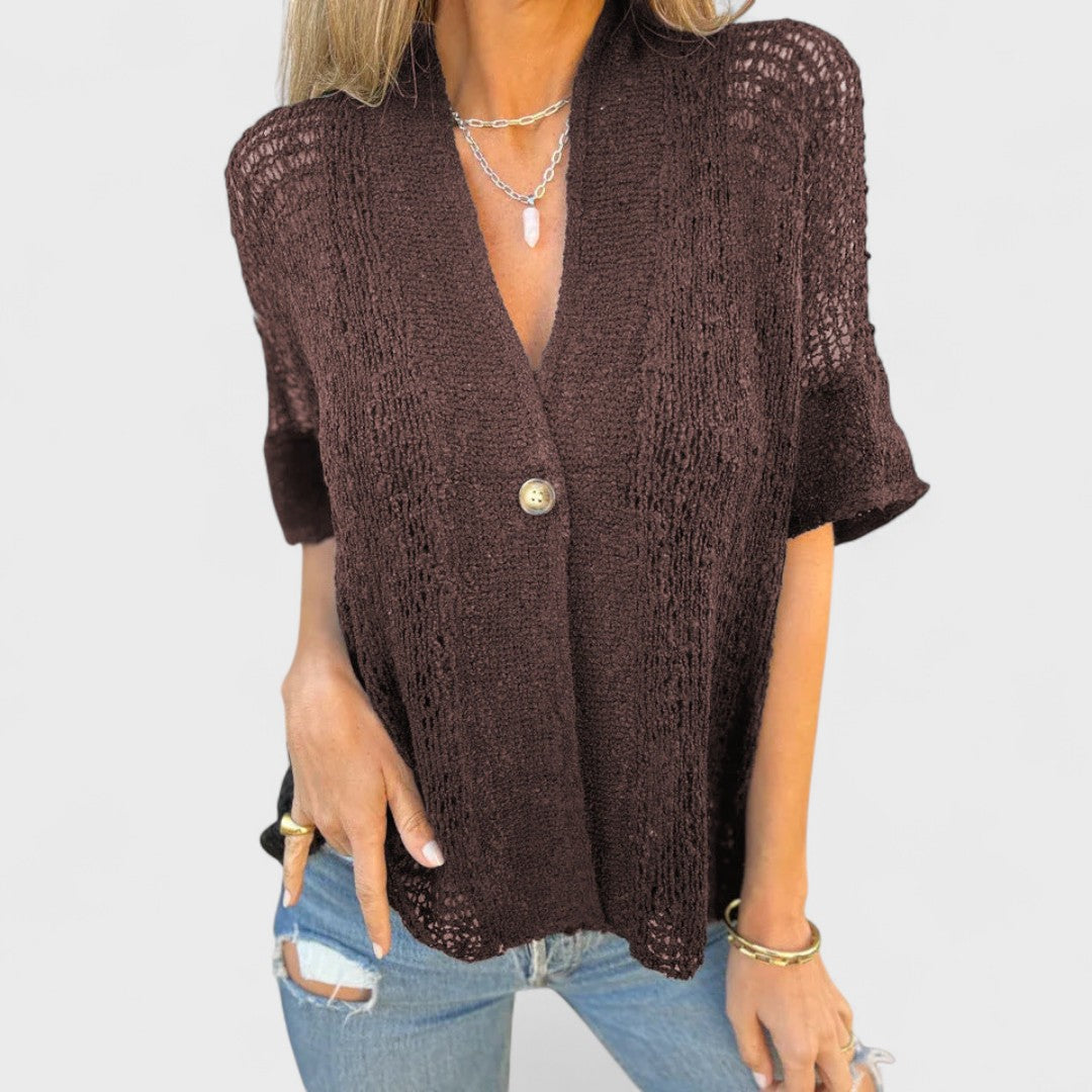 Varrea - Women's Solid Color Sweater with One Button