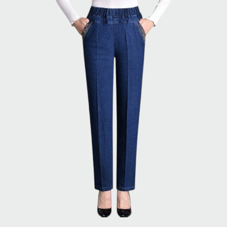 Alma - Women's Jeans with Side Pockets and Elastic Waistband