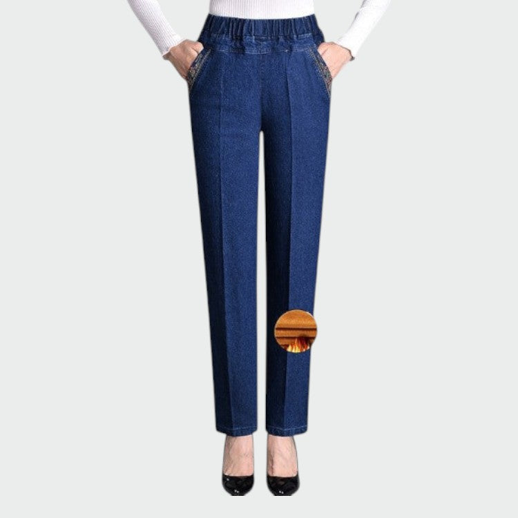 Alma - Women's Jeans with Side Pockets and Elastic Waistband
