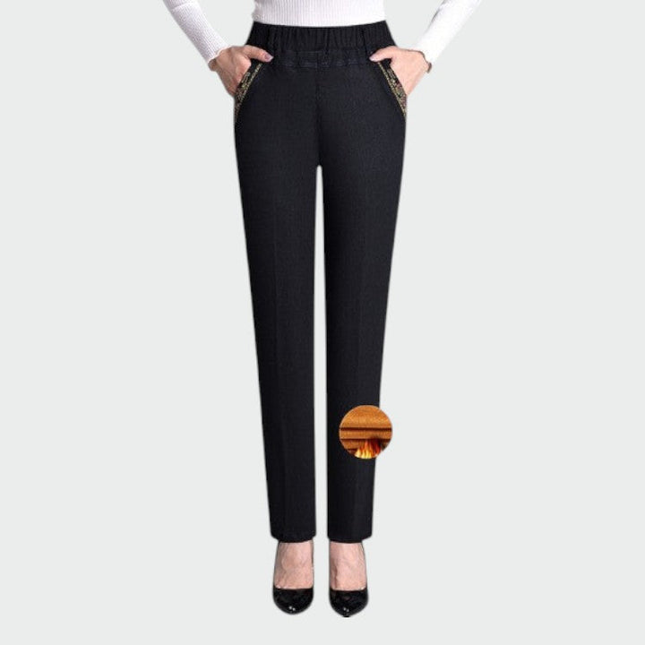 Alma - Women's Jeans with Side Pockets and Elastic Waistband