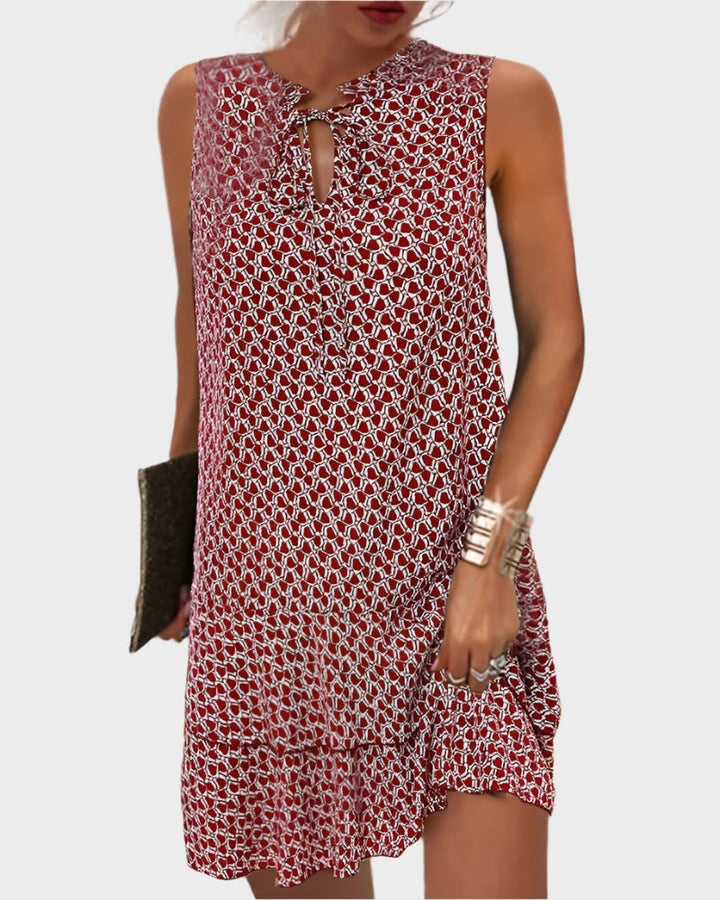 Mini Dress with Pattern and Neckline Detail