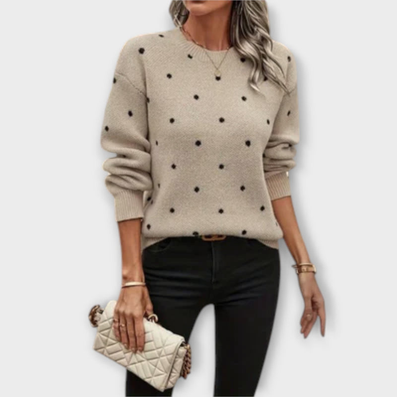 Ava – Casual Long Sleeve Knit Sweater with Polka Dot Pattern