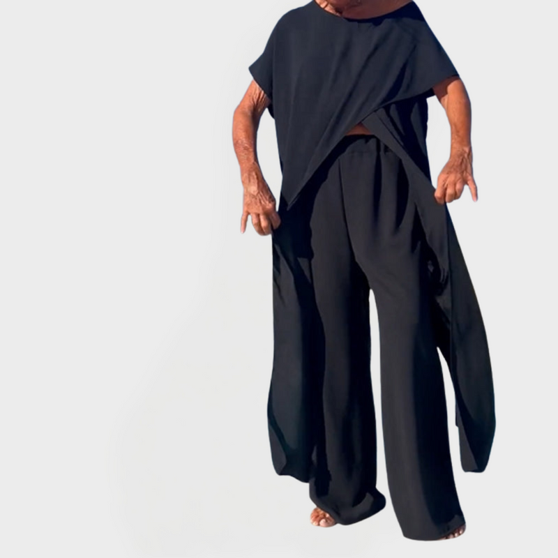 Set with Top and Pants in Solid Color with Cutouts