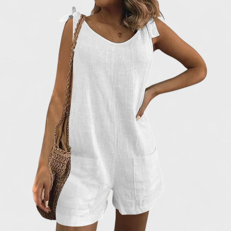 Short jumpsuit with shoulder pockets and ties