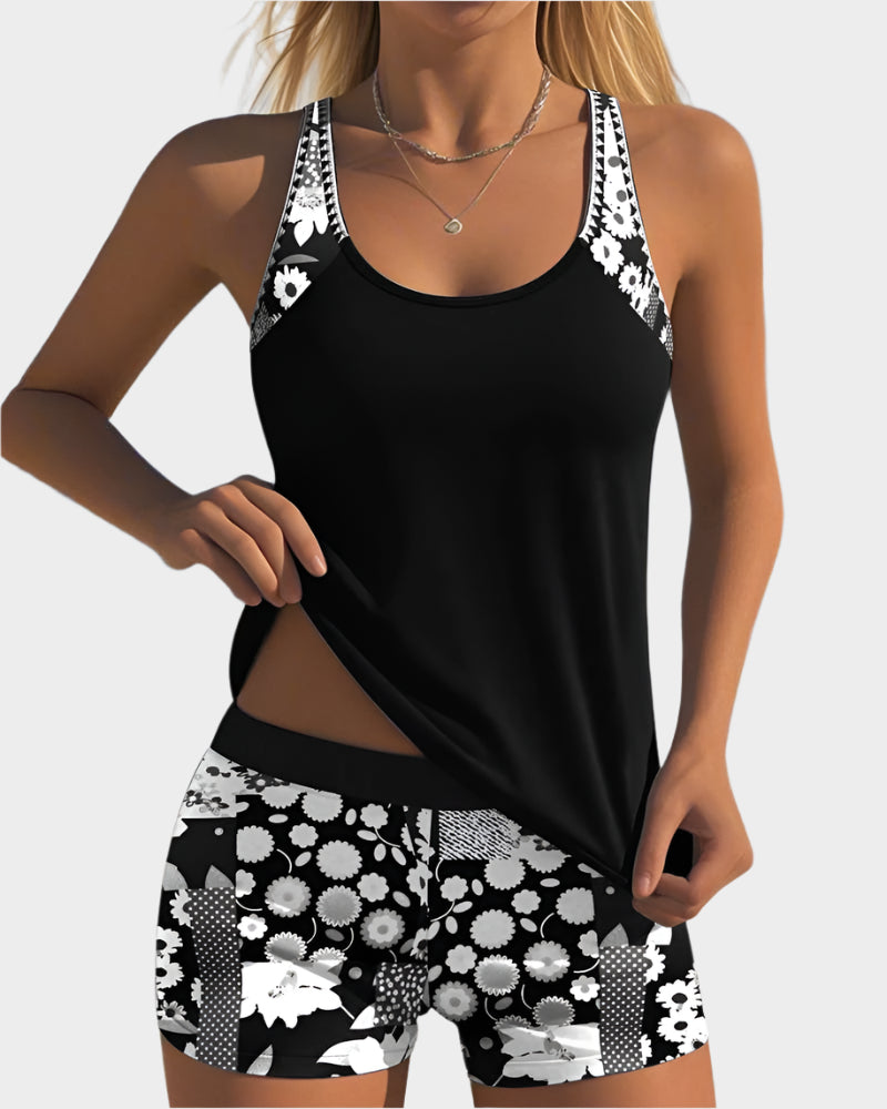 Comfortable Two-Piece Swimwear with Floral Design