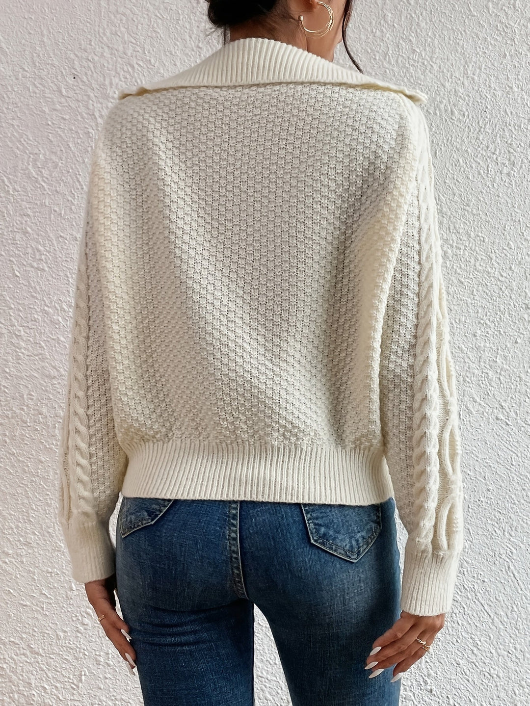 Harlow – Cable Knit Sweater with Zip Collar