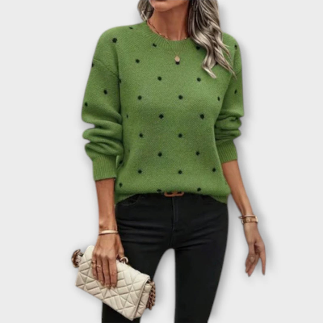 Ava – Casual Long Sleeve Knit Sweater with Polka Dot Pattern