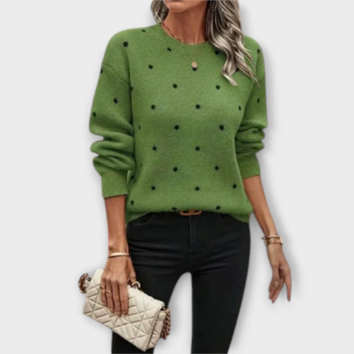 Ava – Casual Long Sleeve Knit Sweater with Polka Dot Pattern