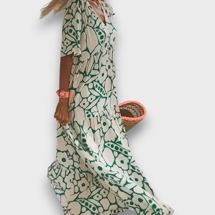 Lang Dress with Flower Design and Buttons