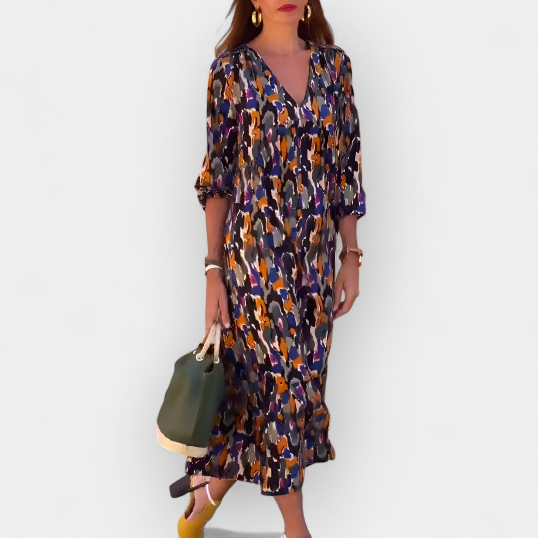 Dress with V-Neck and Retro Design