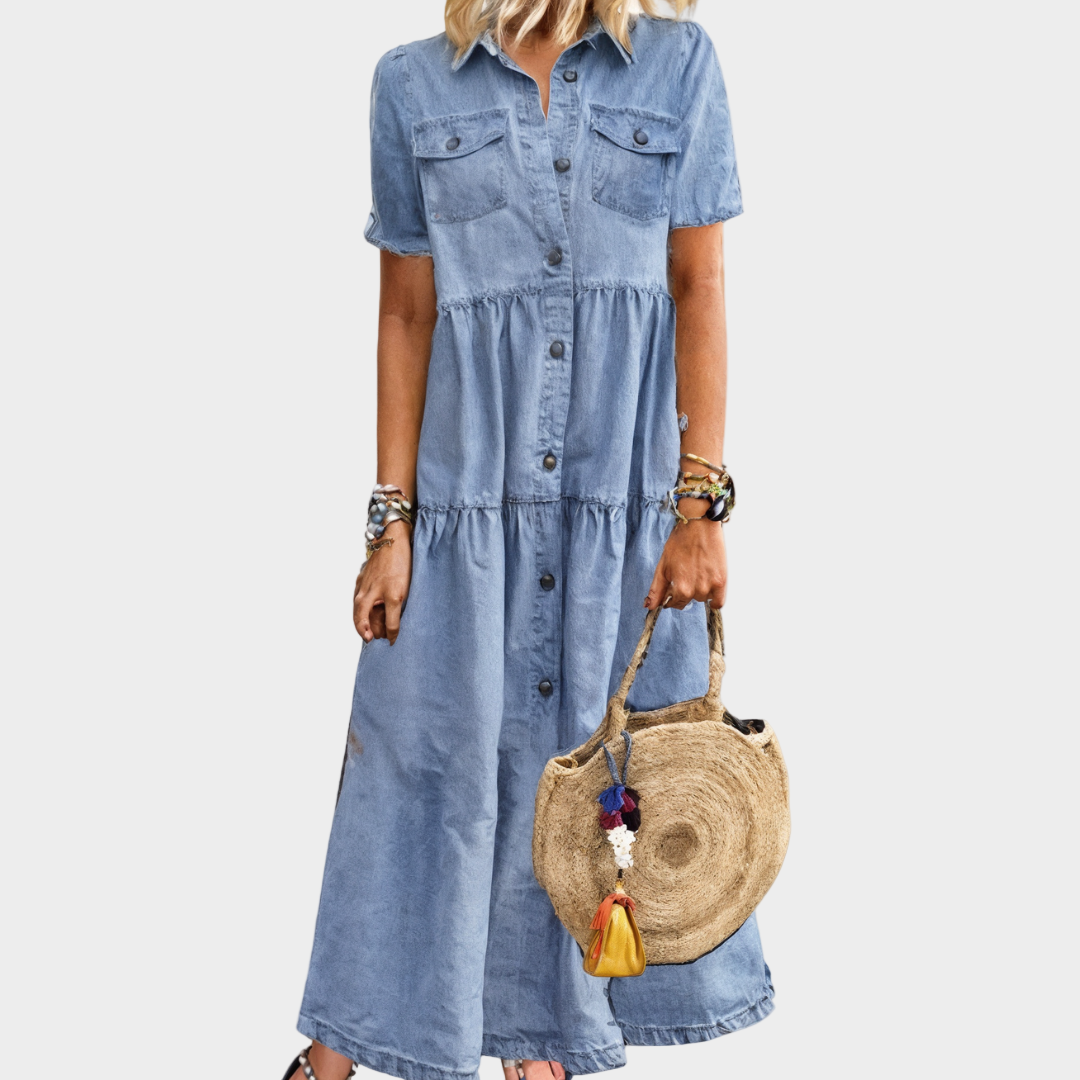 Long Button-Up Denim Dress