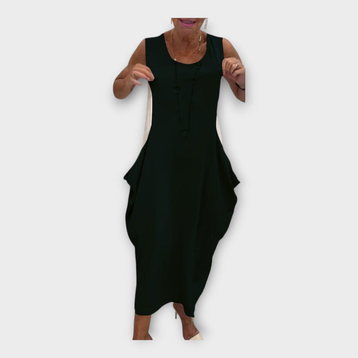 Let dress with modern silhouette and pockets