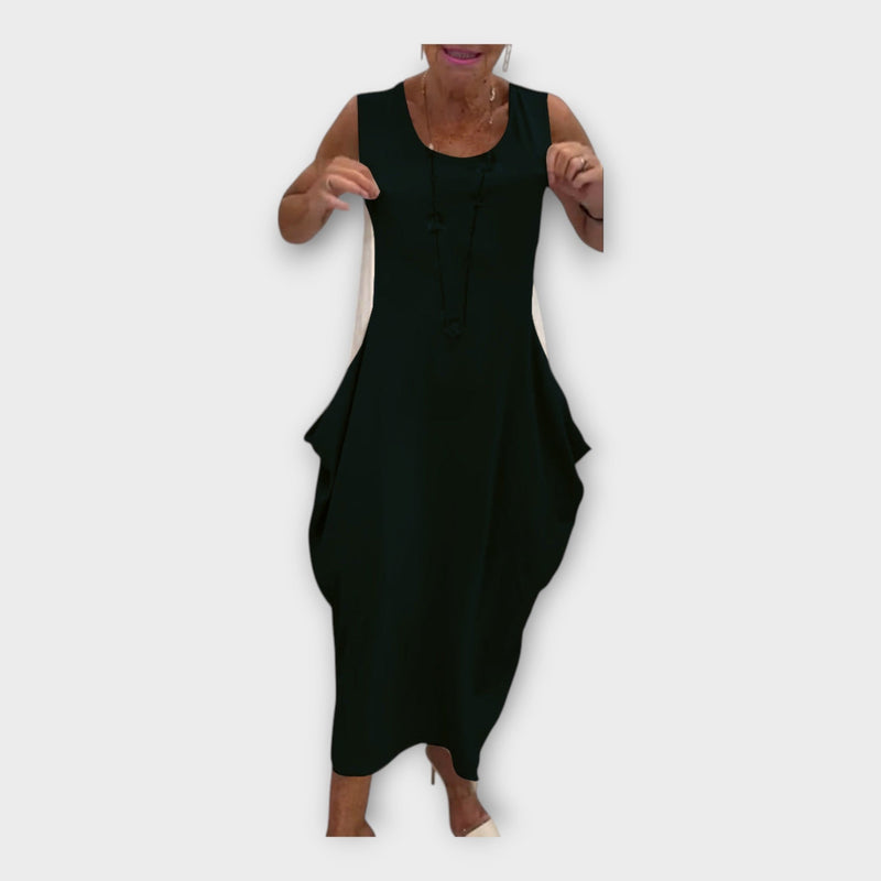Let dress with modern silhouette and pockets