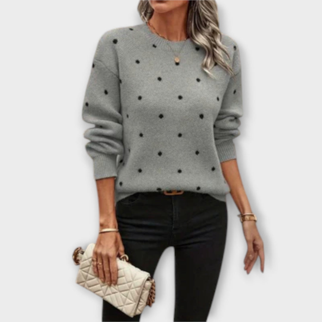 Ava – Casual Long Sleeve Knit Sweater with Polka Dot Pattern