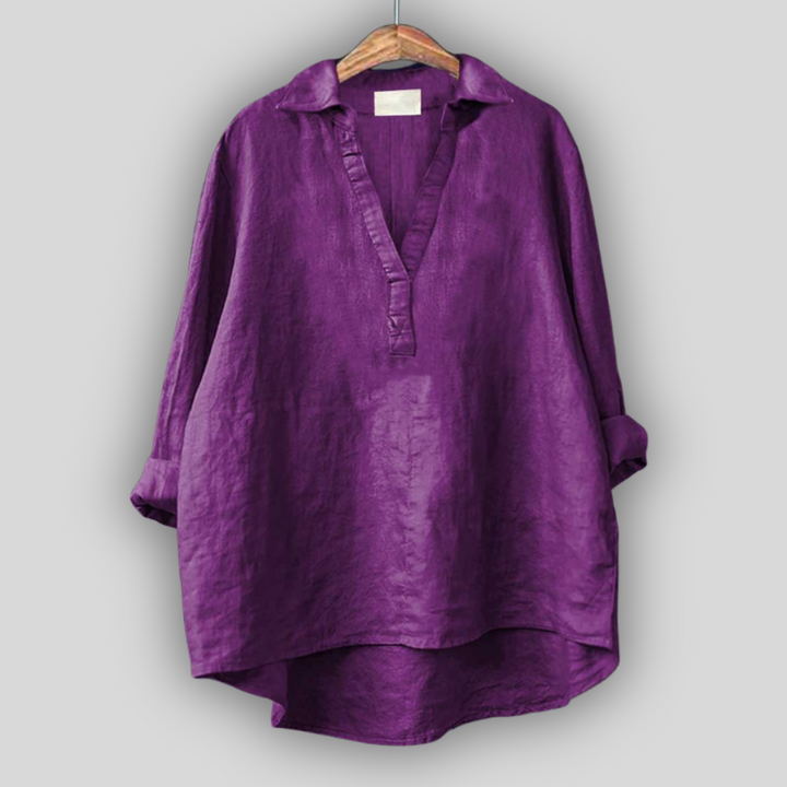 White Linen Blouse with V-Neck