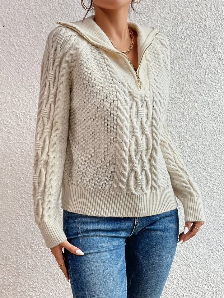 Harlow – Cable Knit Sweater with Zip Collar
