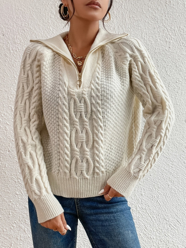 Harlow – Cable Knit Sweater with Zip Collar