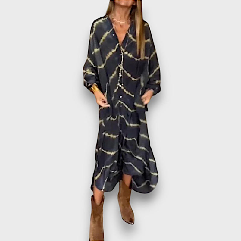 Maxi Dress Tie-Dye with Buttons and Long Sleeves