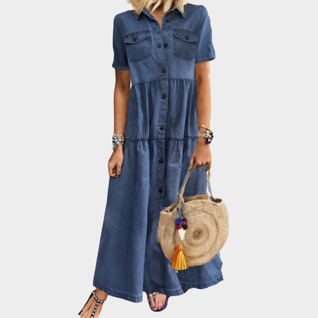 Long Button-Up Denim Dress