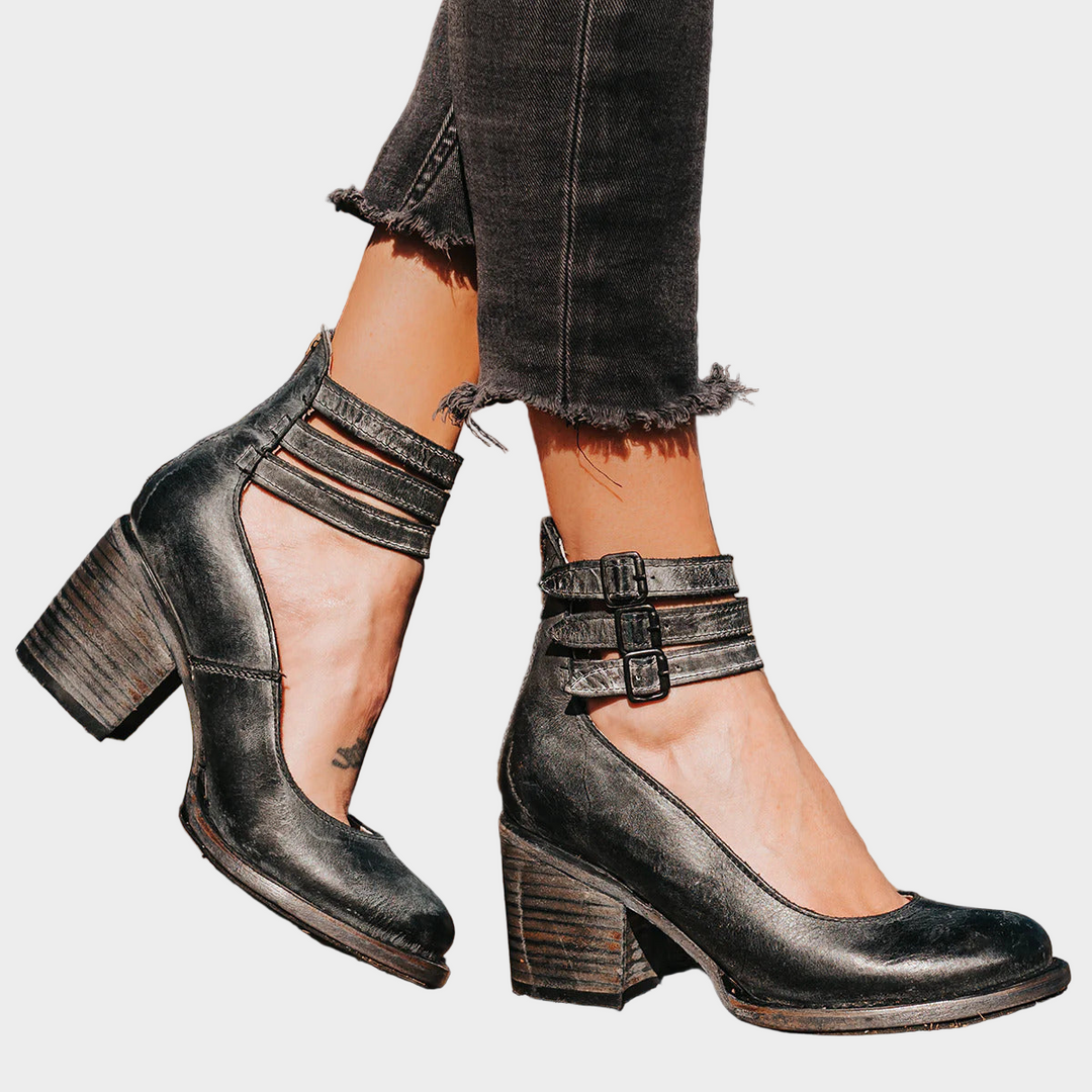 Shoes with Multiple Straps and Thick Heel