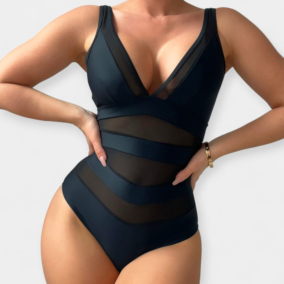 One-Piece Swimsuit with Transparent Details