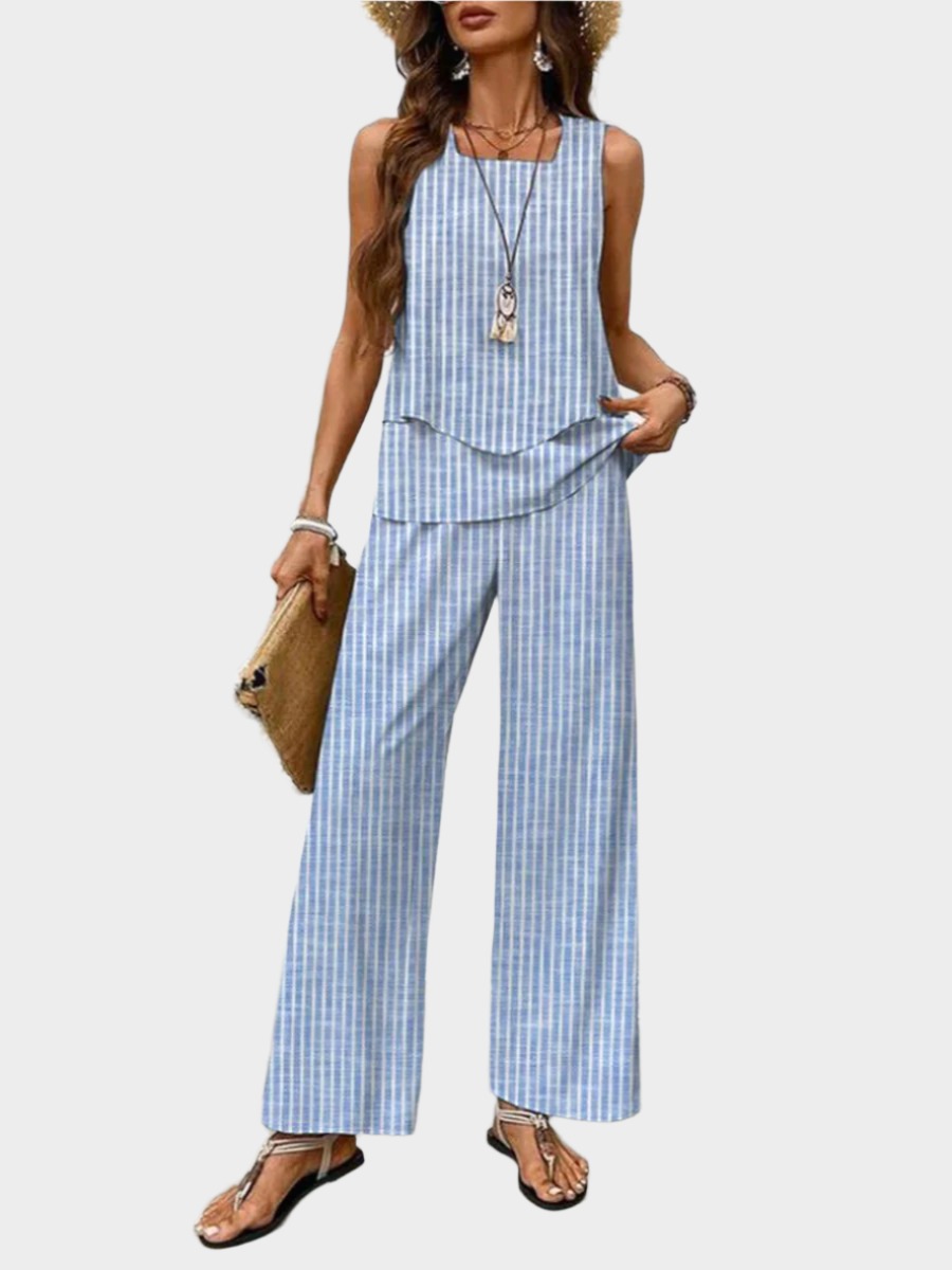 Summer Set with Sleeveless Blouse and Patterned Pants