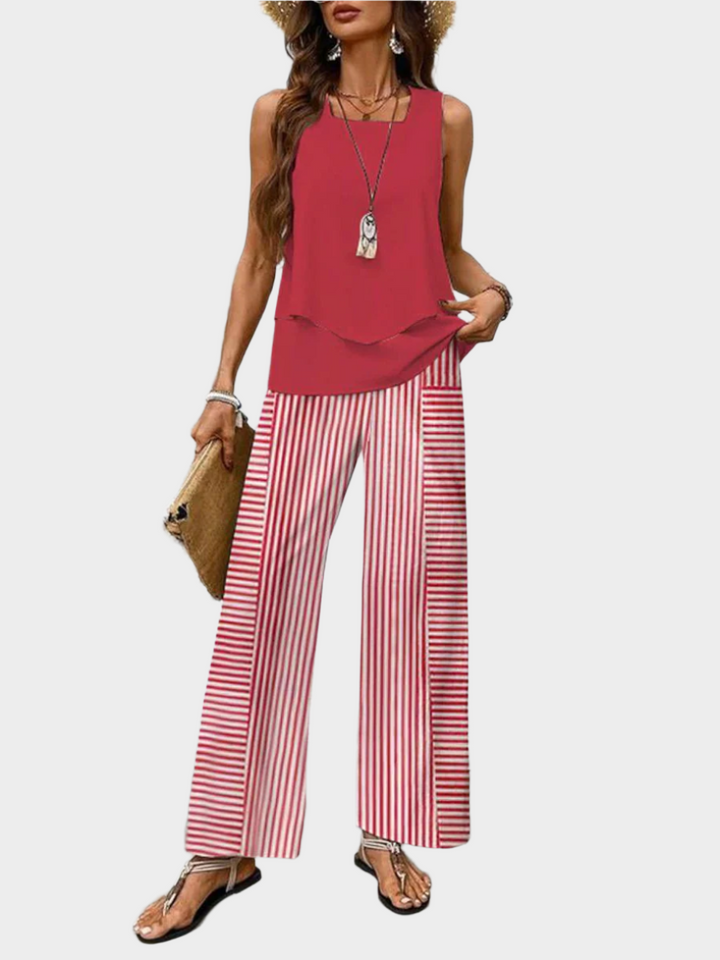 Summer Set with Sleeveless Blouse and Patterned Pants