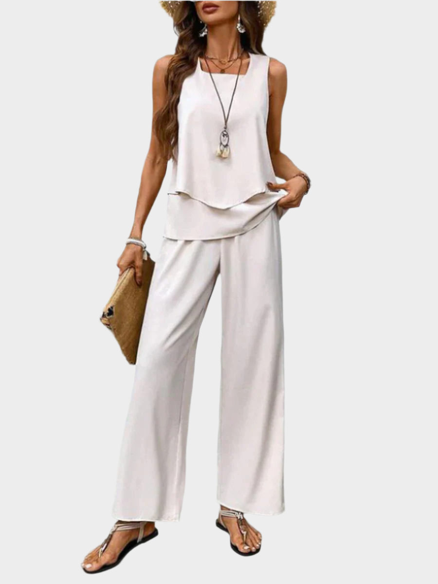 Summer Set with Sleeveless Blouse and Patterned Pants