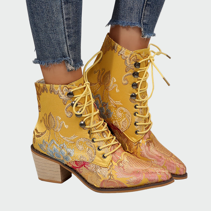 Leather Boots with Flowers