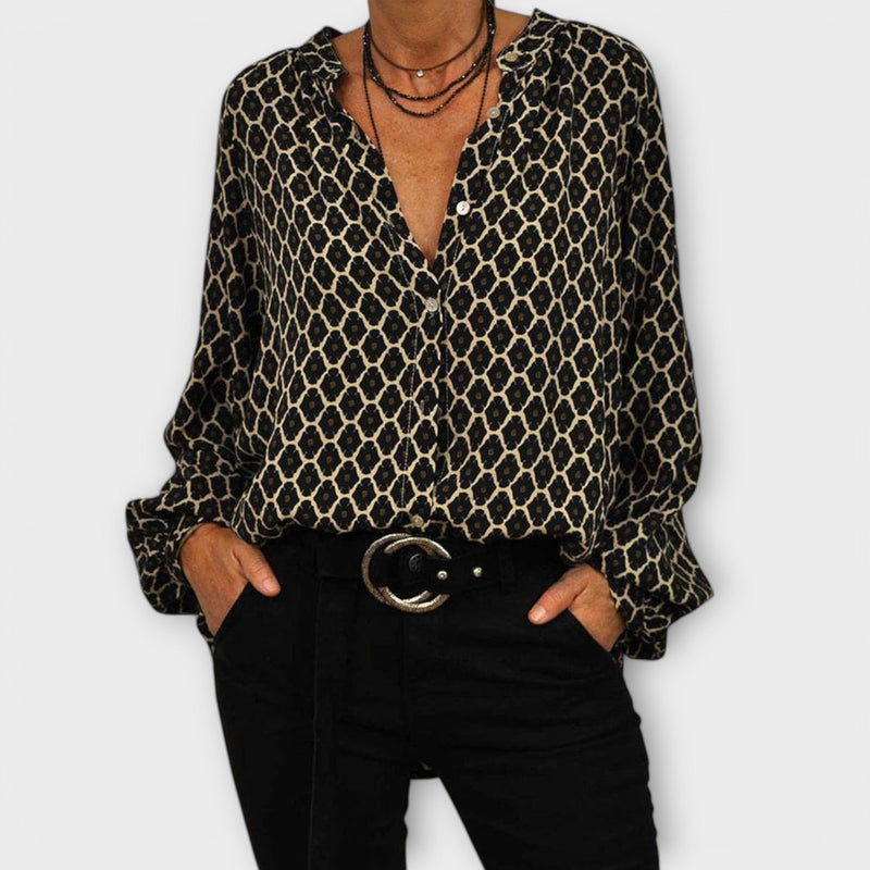 Zara - Fashionable Blouse with V-Neck and Long Sleeves