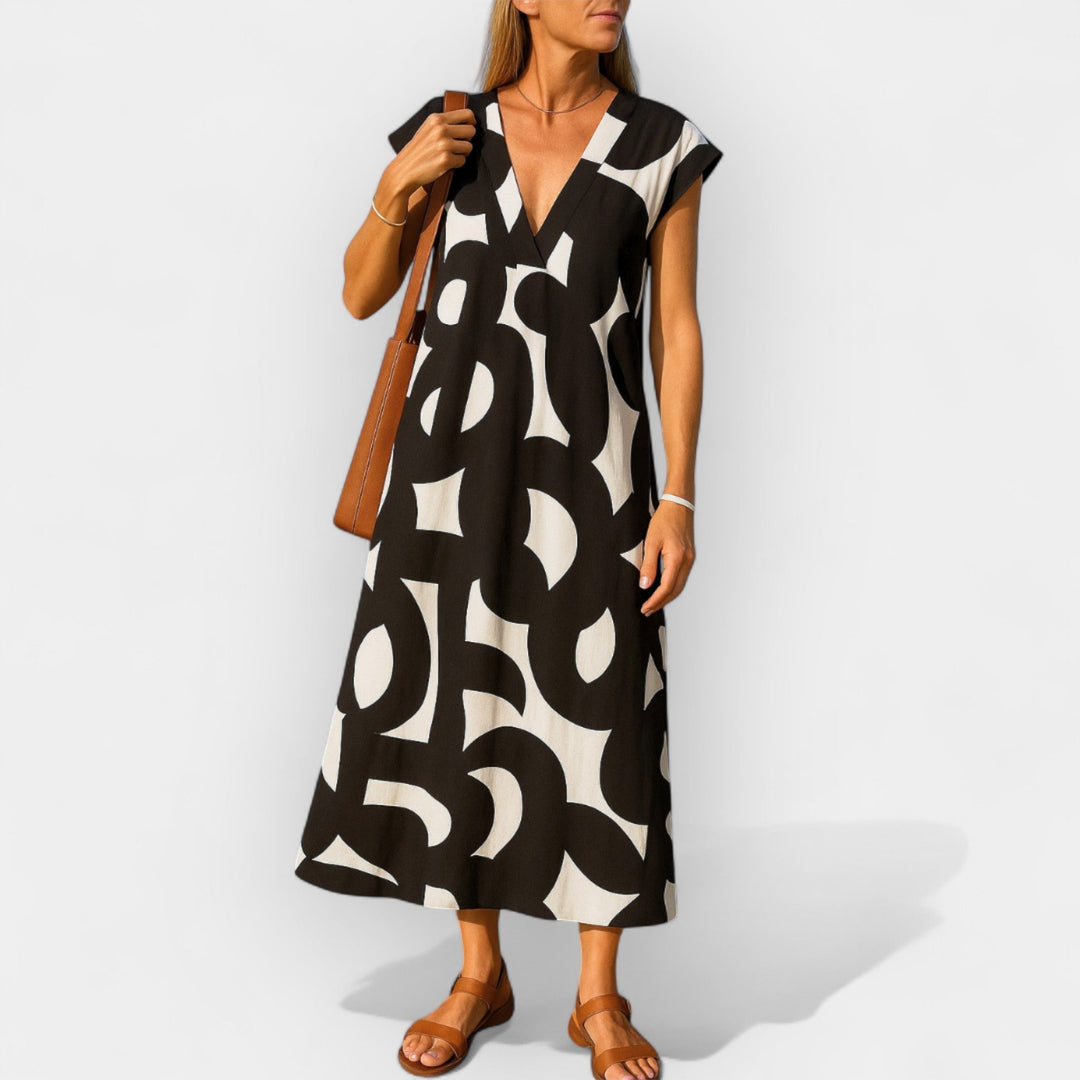 Airy Dress with V-Neck and Modern Design
