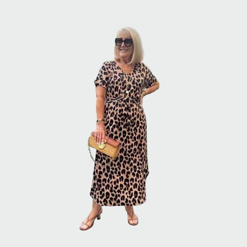 Dress with Leopard Print and Impressive V-Neck