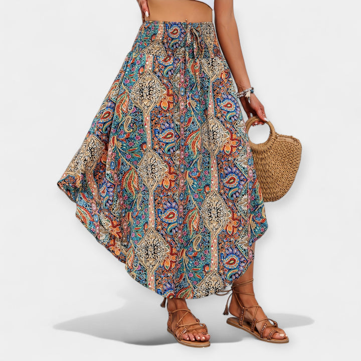 Flower Midi Skirt with High Waist