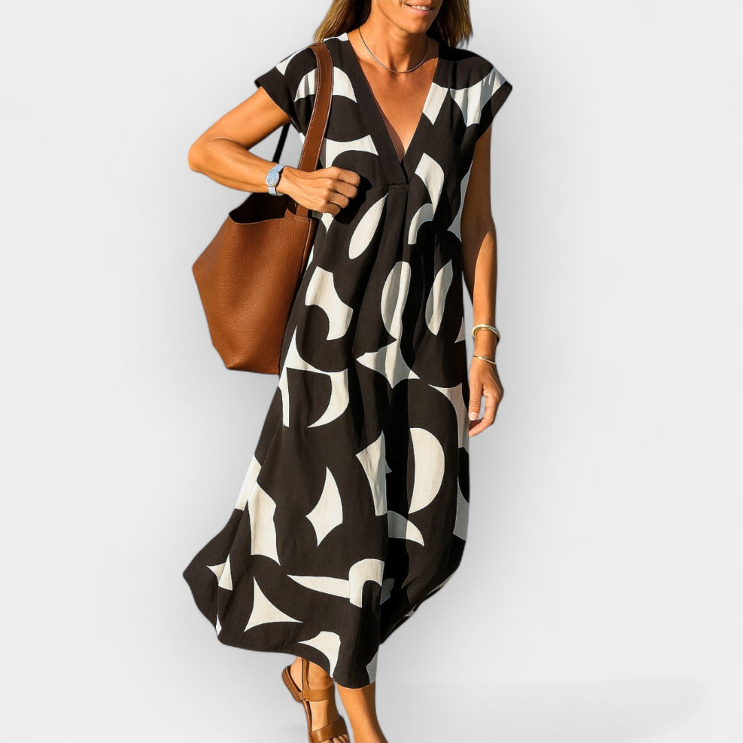 Airy Dress with V-Neck and Modern Design