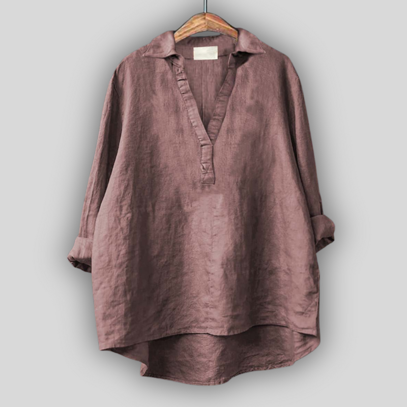 White Linen Blouse with V-Neck