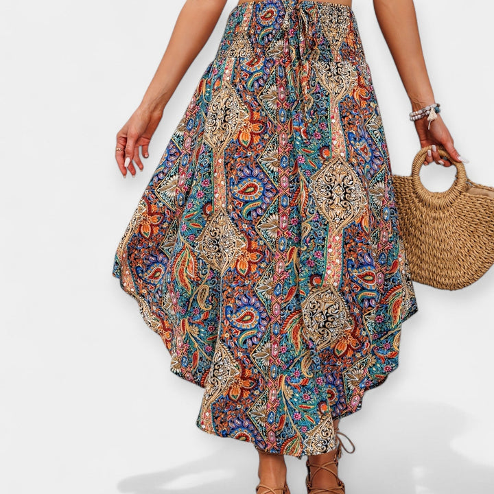 Flower Midi Skirt with High Waist