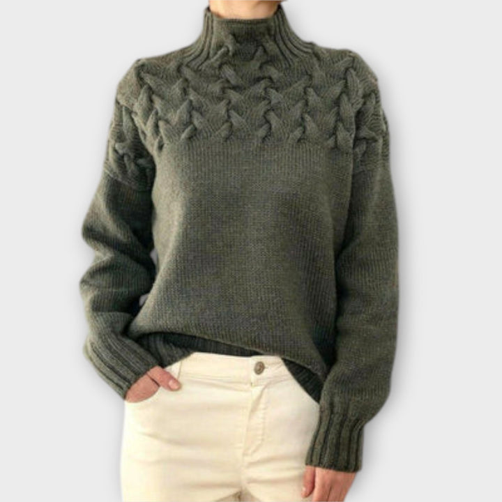 Eva - Women's Sweater with Cable Knit Details