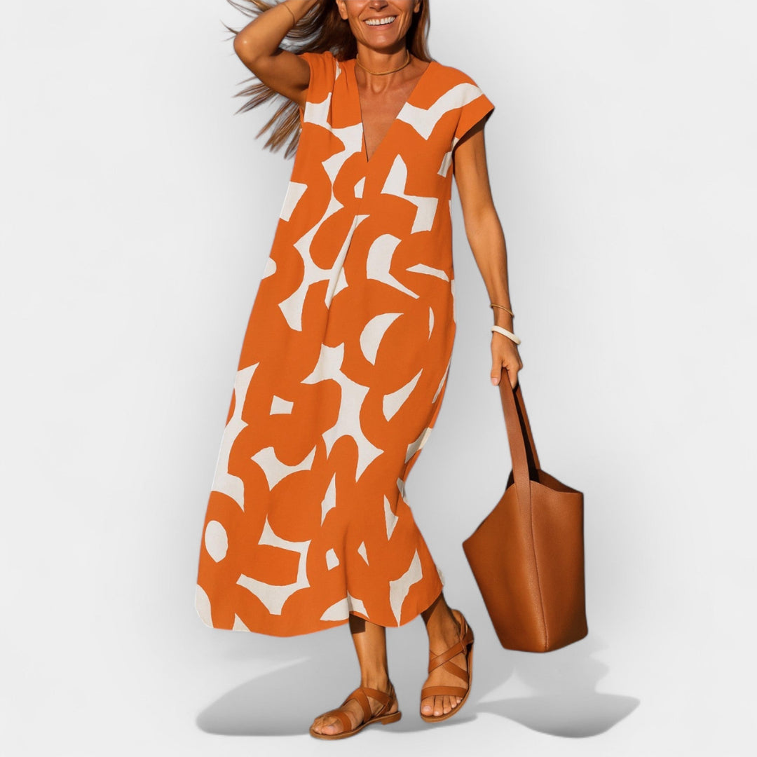 Airy Dress with V-Neck and Modern Design