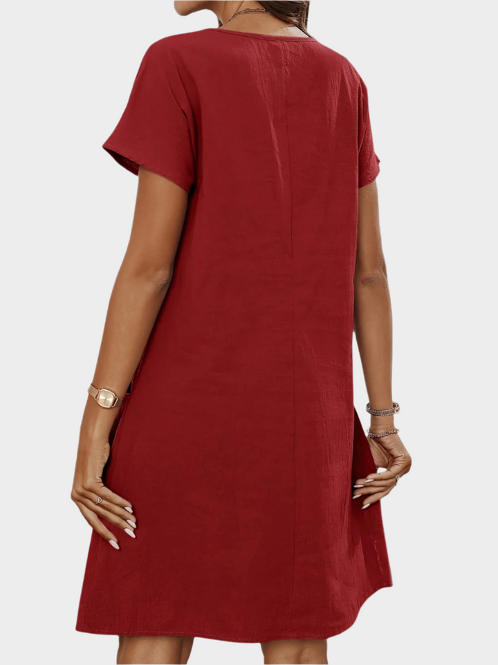 Mini Dress with Short Sleeves and Zipper at the Neckline