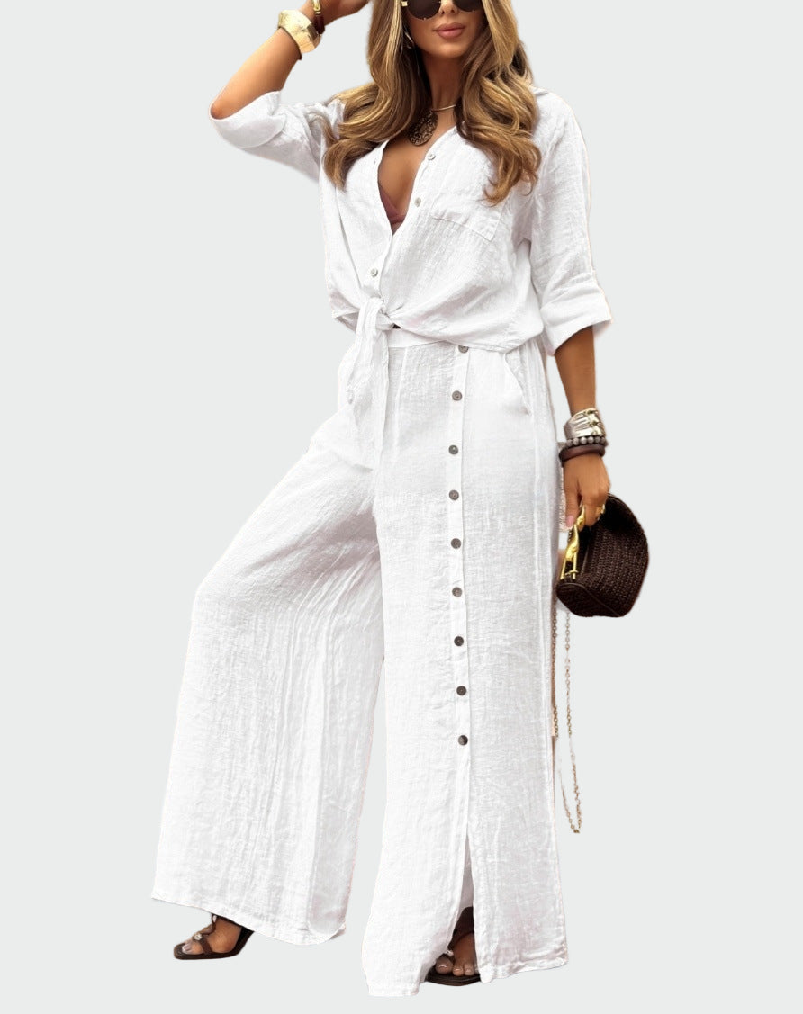 Women's modern, solid-colored, two-piece suit