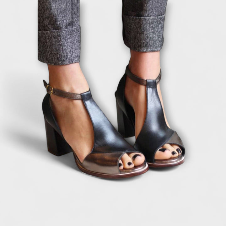 Dame Leather Sandals with Heel