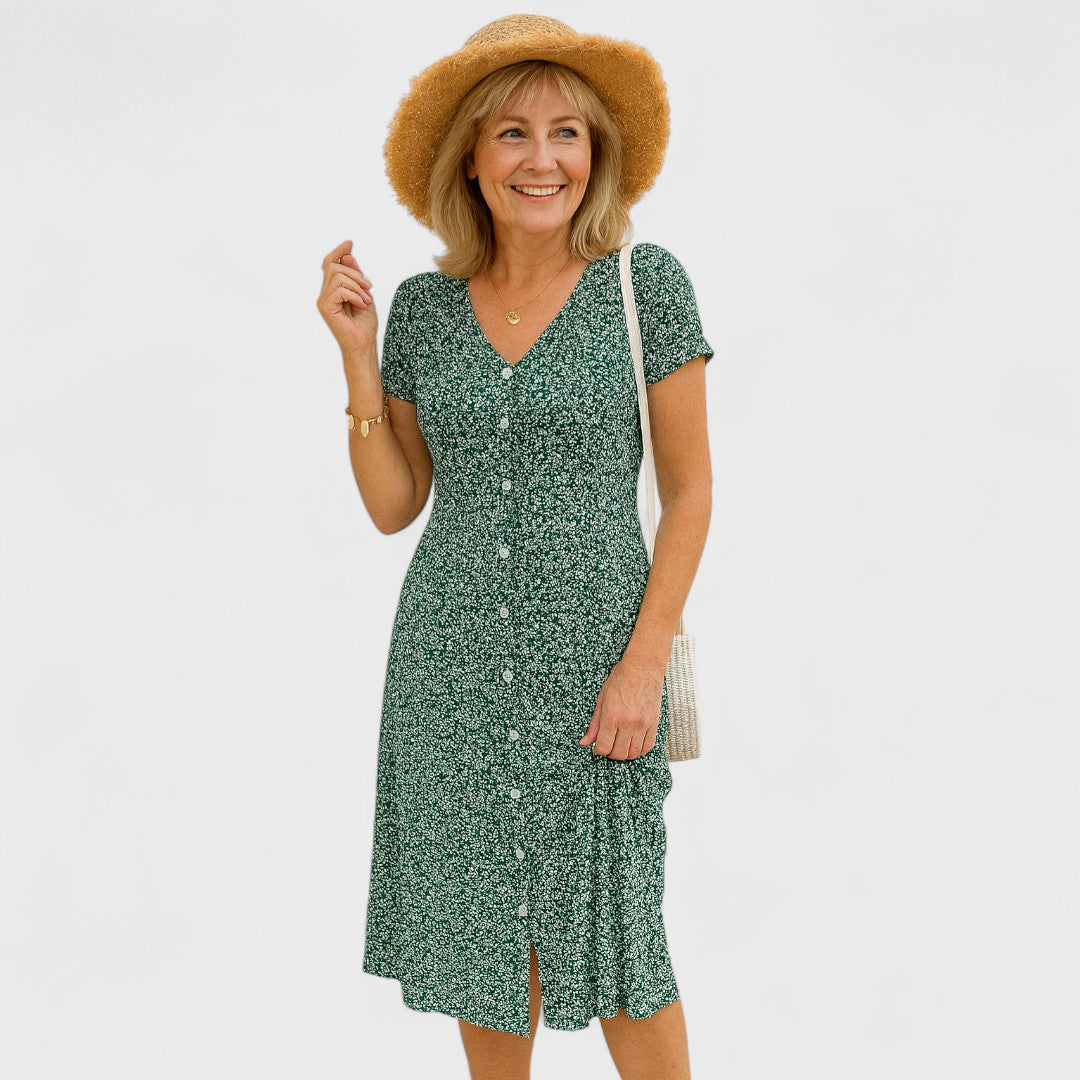 Cavell – Dress with Buttons and V-Neck