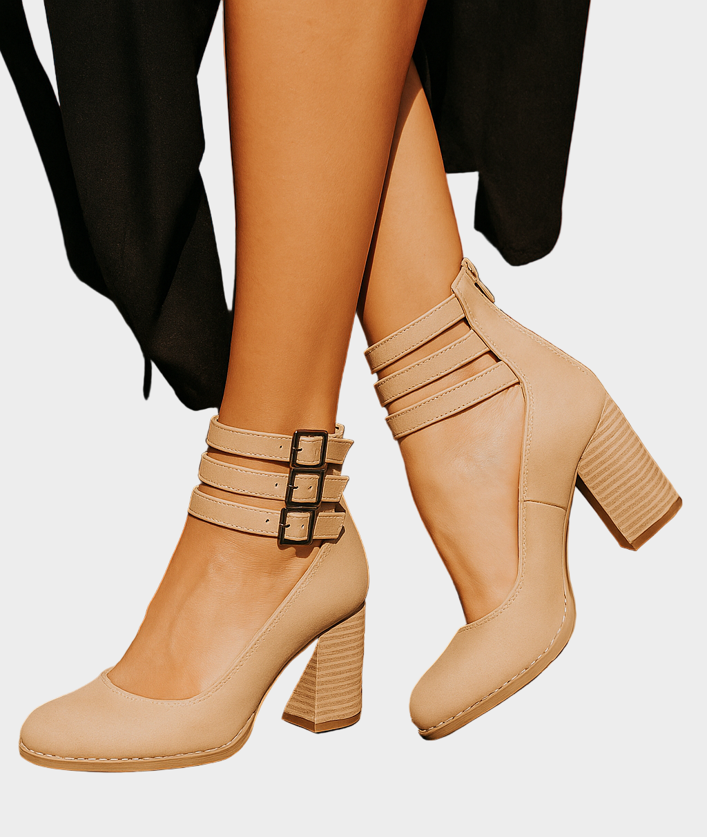 Shoes with Multiple Straps and Thick Heel